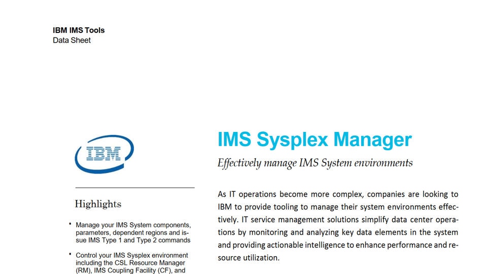 IMS Sysplex Manager for z/OS