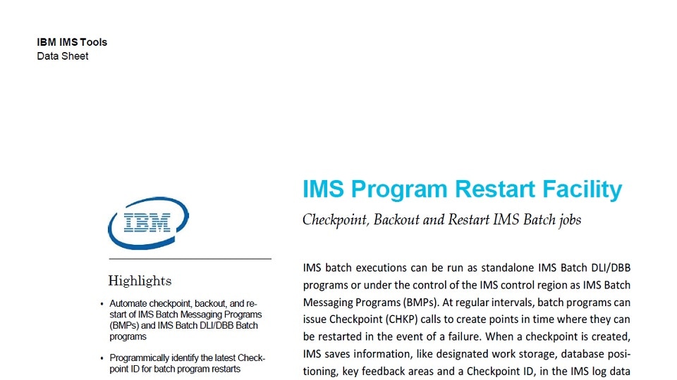 IMS Program Restart Facility for z/OS