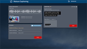 Watson Captioning Live Home Page UI