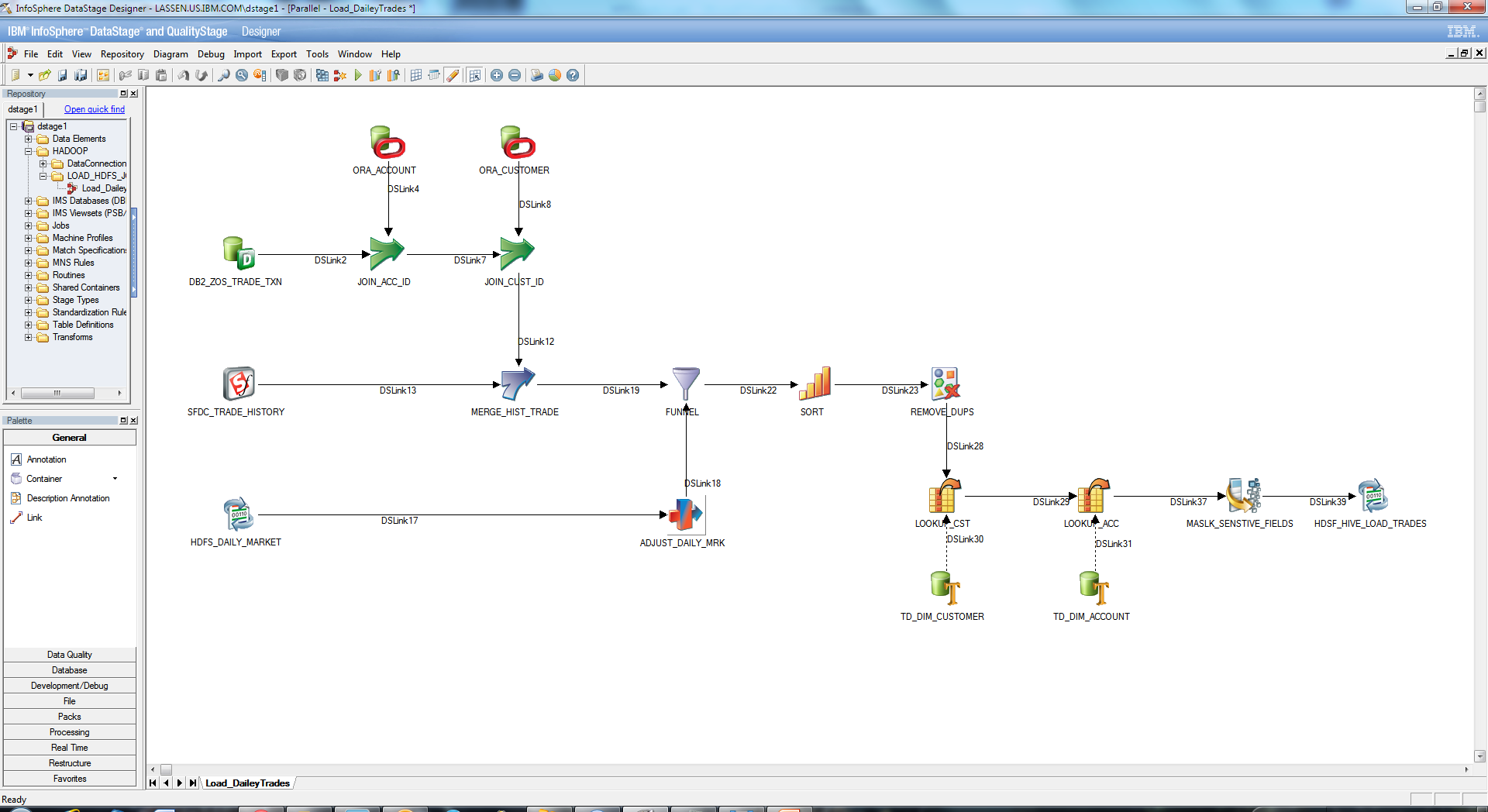 Screen shot of IBM Infosphere Datastage software.