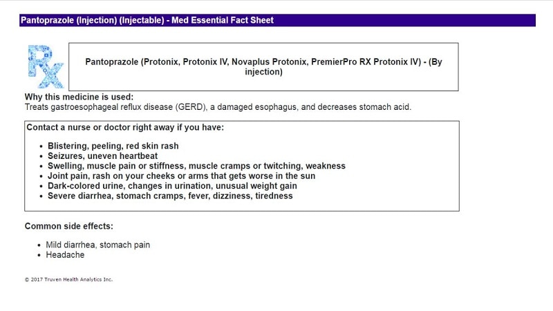 Sample of Micromedex Medication Essential Fact Sheet in English
