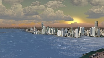 Display of a Miami sunset using Max Sky.