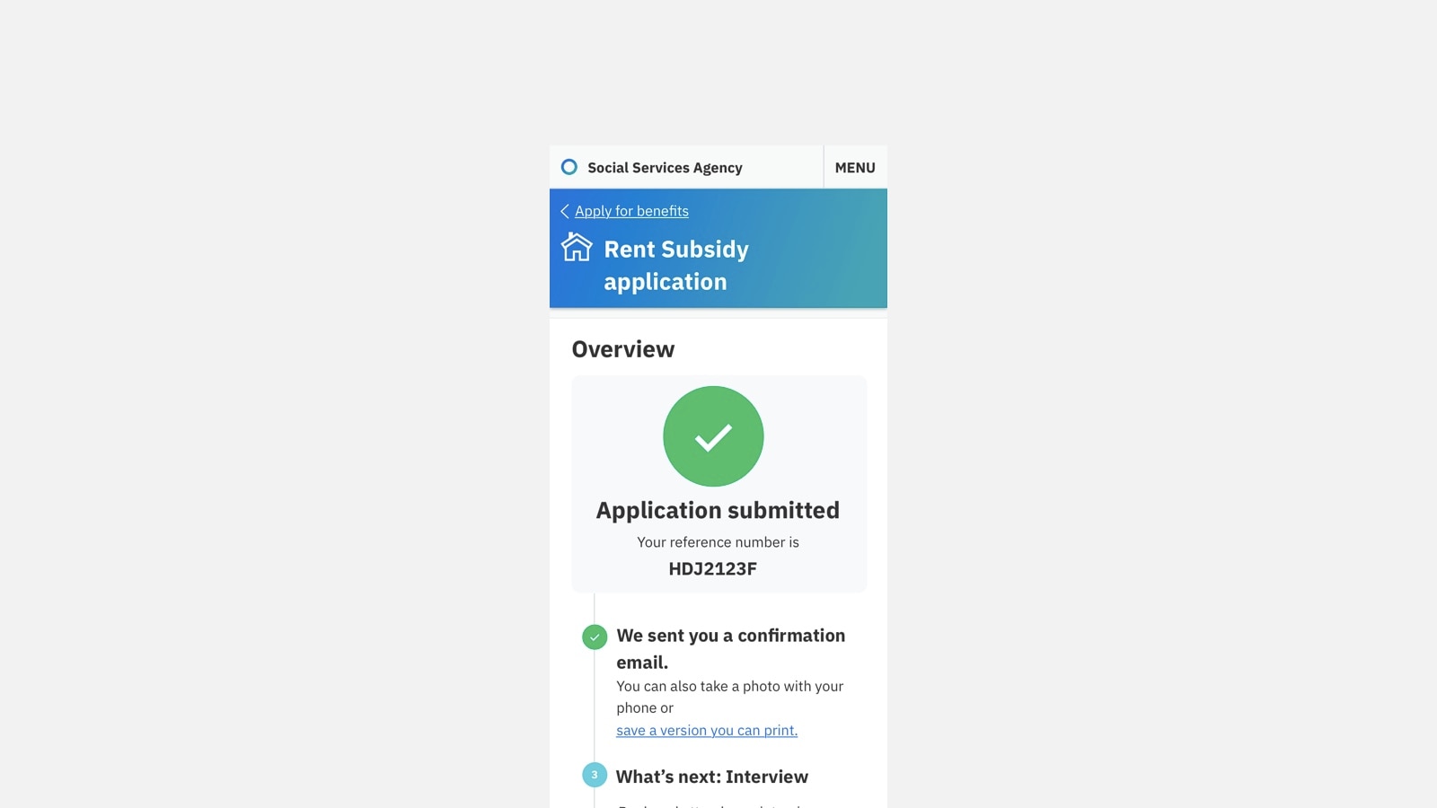Universal Access Application Confirmation