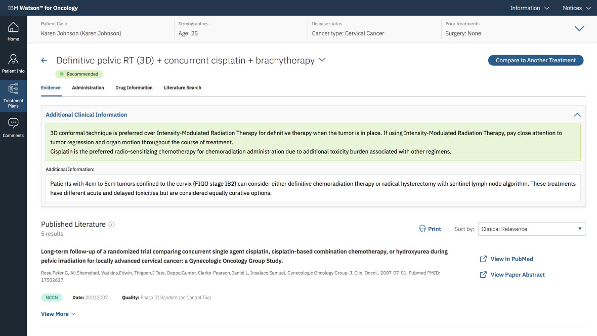 查看支持选定治疗方案的证据和理由
